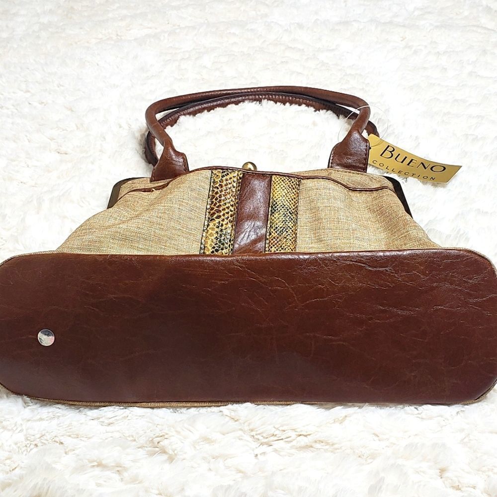 Bueno Handbag Purse Kiss Snap Closure Boho Retro Faux Snakeskin Accent - Picture 6 of 8
